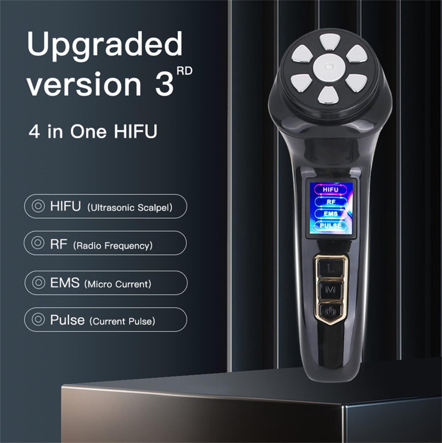 HiFu Mini 4-in-1 RF Gesichts-Massagegerät – Kavitation, Mikrostrom & Anti-Falten Beautyinstrument