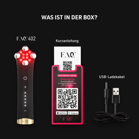 FAQ 402 Dual-Mikrostrom Gesichtsmassager – EMS Gua Sha, Lymphdrainage, Rotlichttherapie für Toning & Entschwellung, fortschrittliches Face Care Gerät