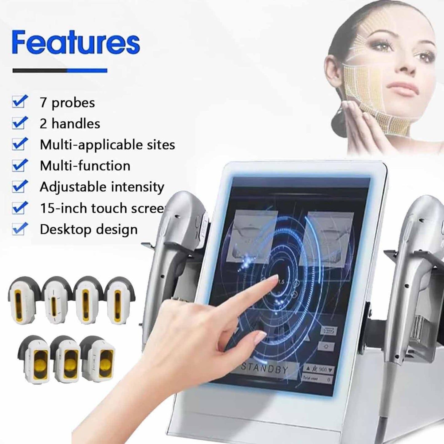 Professionelles 7-in-1 Hifu-Gerät für Gesicht & Körper – Tiefen 1,5–13 mm, MF2-Kartusche für feine Fältchen, nicht-invasiv, sicher, medizinisch