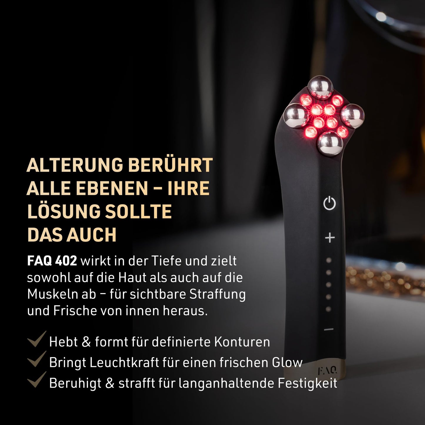 FAQ 402 Dual-Mikrostrom Gesichtsmassager – EMS Gua Sha, Lymphdrainage, Rotlichttherapie für Toning & Entschwellung, fortschrittliches Face Care Gerät
