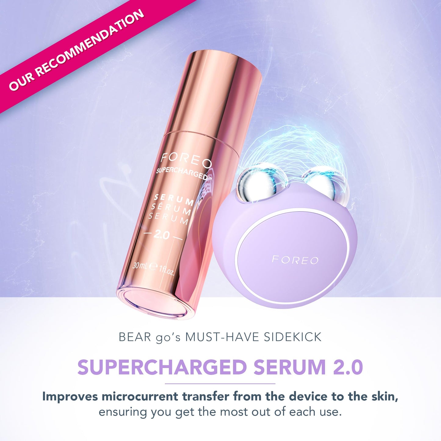 FOREO BEAR 2 go – Reisefreundliches Mikrostrom-Gesichtsgerät für feine Linien, Falten, Anti-Aging, Face Lifting & Straffung – Lavender