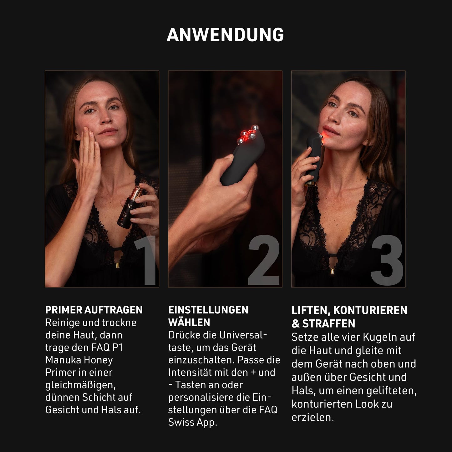FAQ 402 Dual-Mikrostrom Gesichtsmassager – EMS Gua Sha, Lymphdrainage, Rotlichttherapie für Toning & Entschwellung, fortschrittliches Face Care Gerät