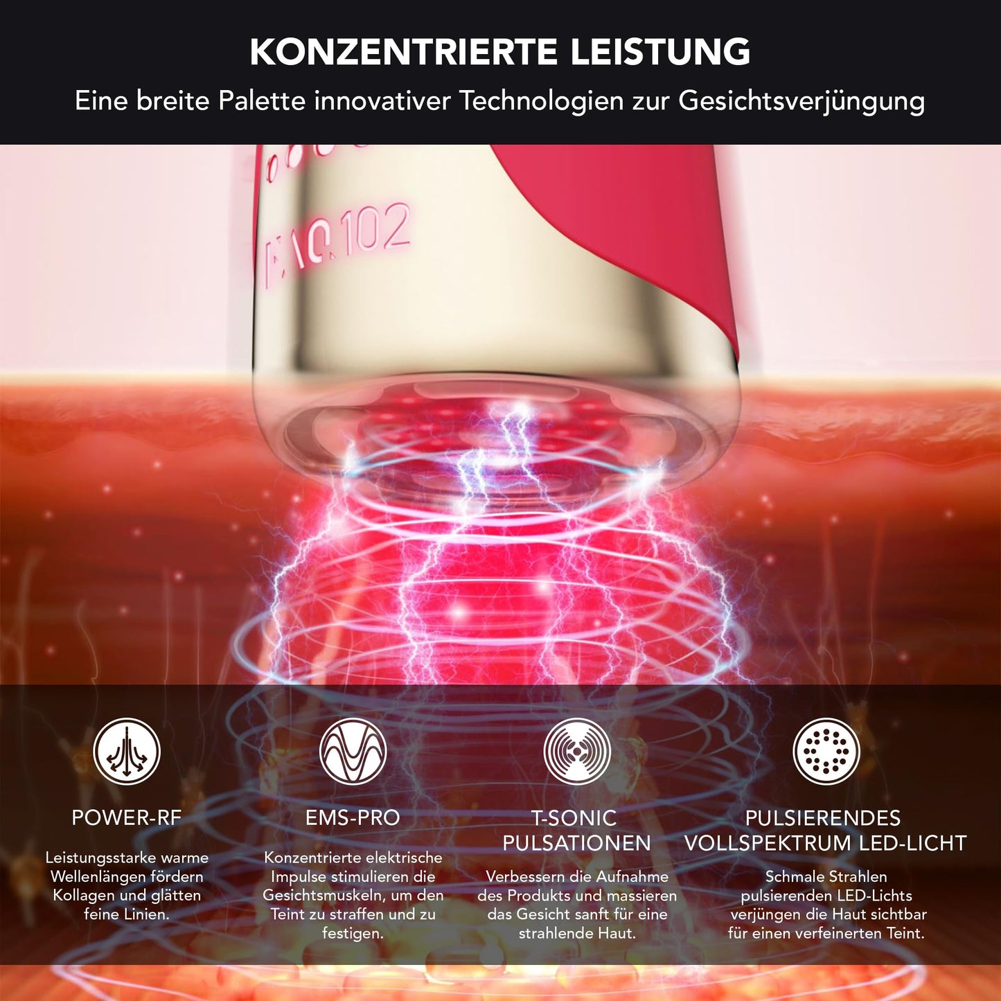 Beauty Answer FAQ 102 Set – EMS, RF & 8-LED Lichttherapie Gesichtsstraffungsgerät + FAQ P1 Manukahonig Primer 30 ml – Radiofrequenz & Lichttherapie
