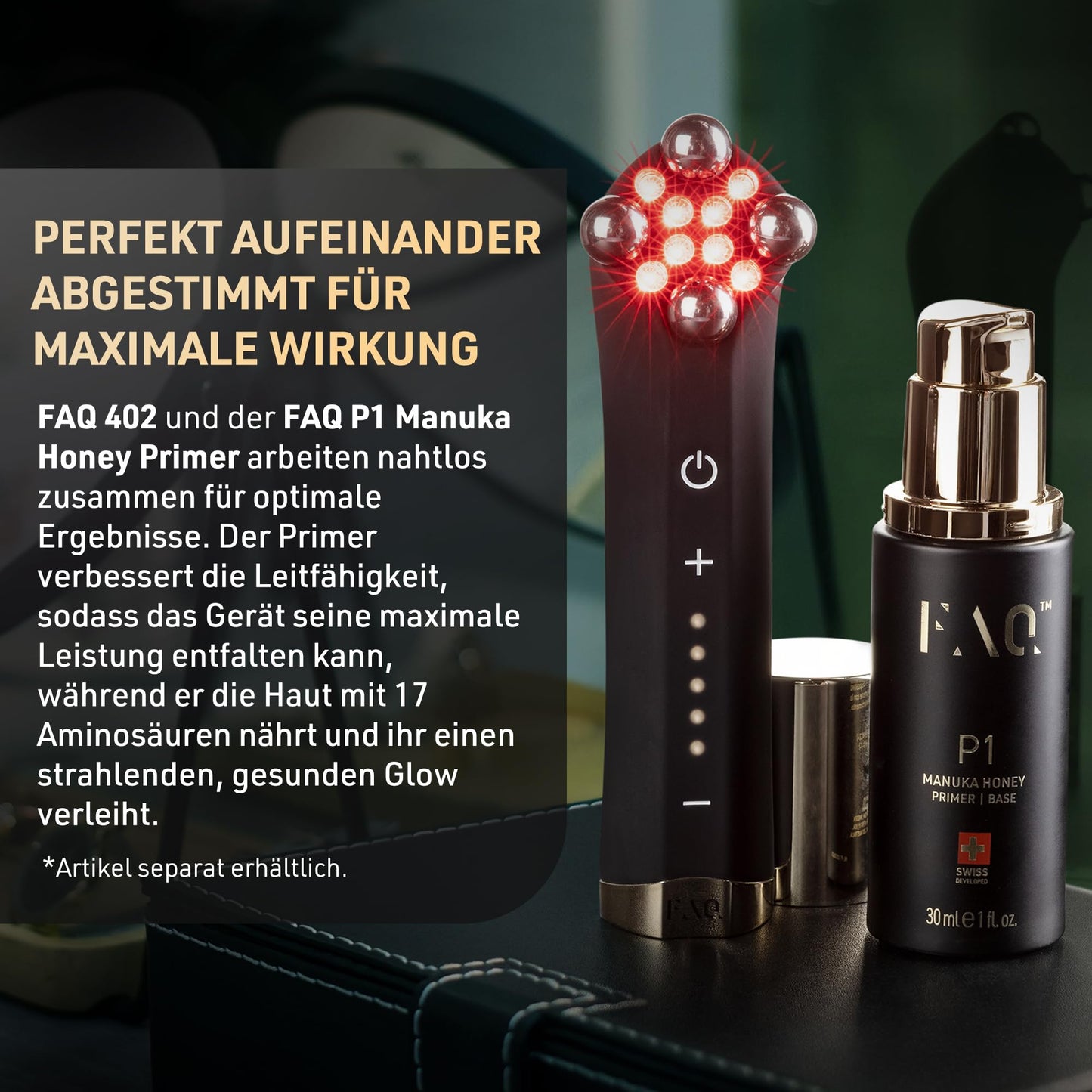 FAQ 402 Dual-Mikrostrom Gesichtsmassager – EMS Gua Sha, Lymphdrainage, Rotlichttherapie für Toning & Entschwellung, fortschrittliches Face Care Gerät